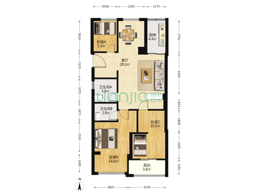 瑞祥大厦 3室1厅2卫 89平方