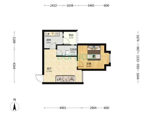民兴东苑 1室1厅1卫 52平方