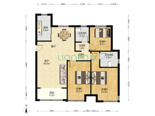 中洋悦澜府 3室1厅2卫 128平方