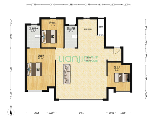 中天南湖玥 3室1厅2卫 140平方