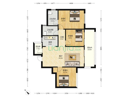 中铁逸景湾 3室1厅2卫 100平方
