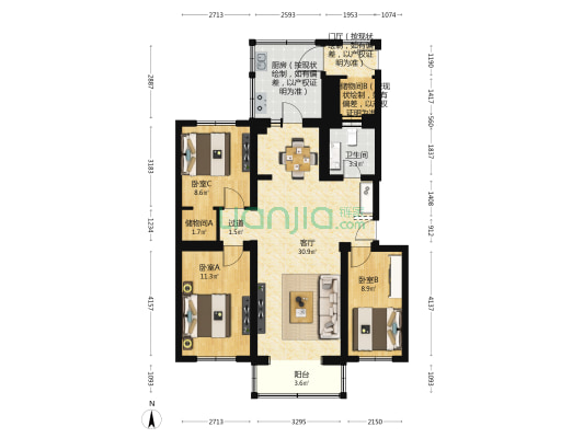 兆龙居小区 3室1厅1卫 95平方