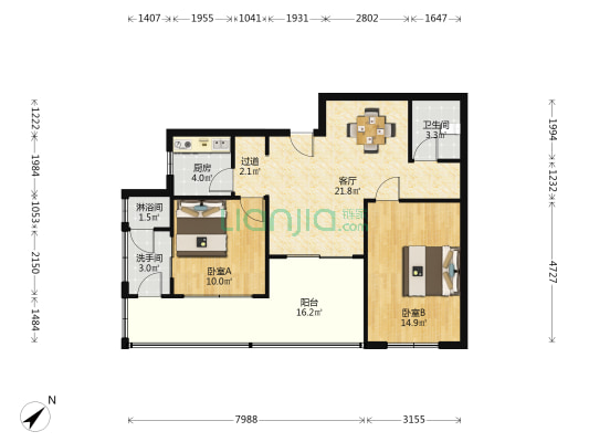 大观街17号 2室1厅3卫 76平方