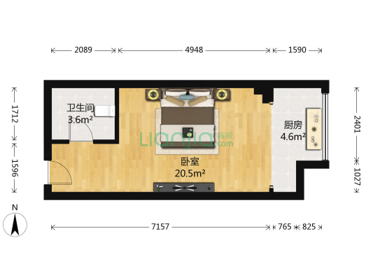 华润二十四城三期 1室0厅1卫 37平方