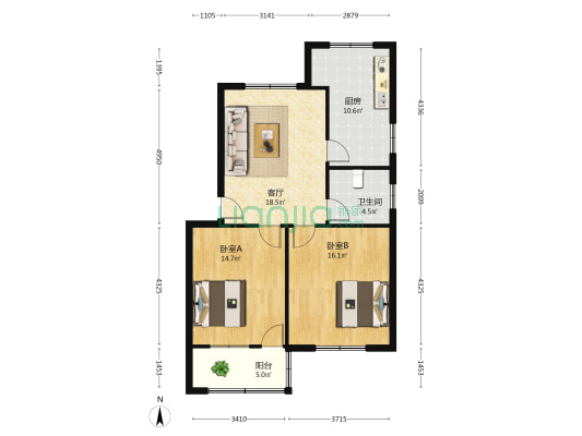 蔬菜公司家属院东院 2室1厅1卫 80平方