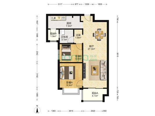 汇悦城 2室1厅1卫 89平方