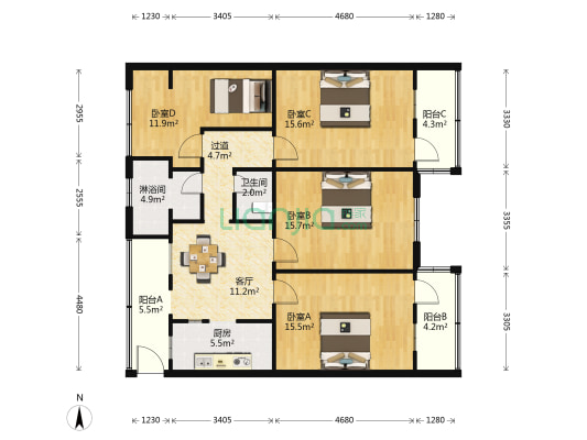 环城西路70号 4室1厅2卫 111平方