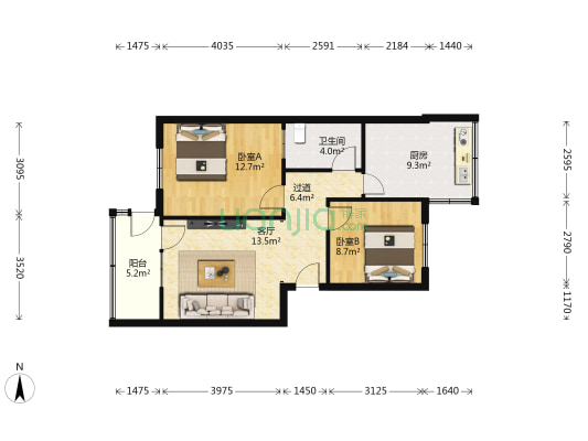 张家门小区 2室1厅1卫 69平方
