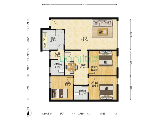 松涛大厦 3室2厅2卫 101平方