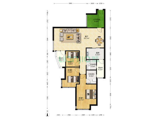万科金色荔苑 3室1厅2卫 127平方