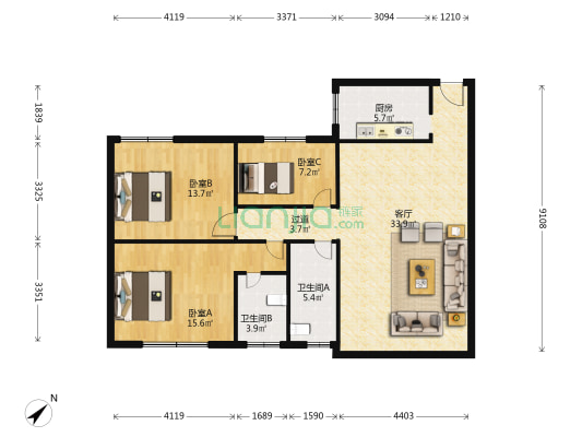 文秀C座 3室1厅2卫 118平方