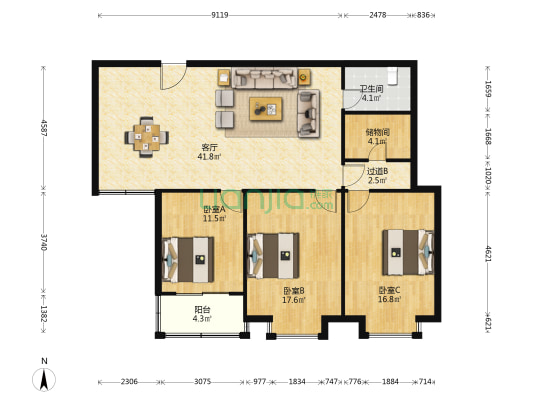 黄龙世纪苑 3室1厅1卫 127平方