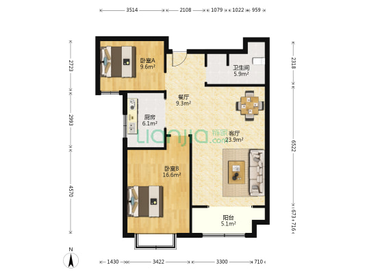 新陶名苑 2室2厅1卫 106平方
