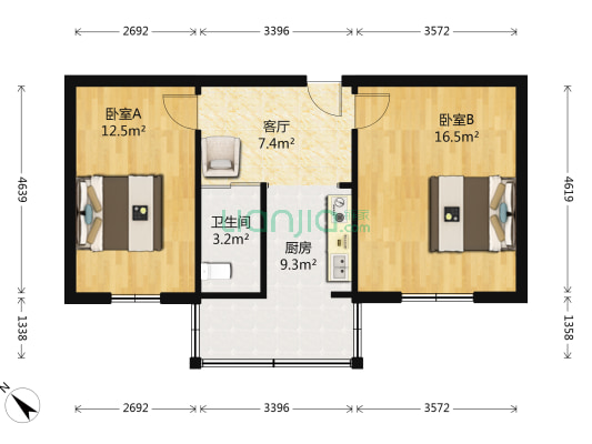 十中宿舍 2室1厅1卫 58平方