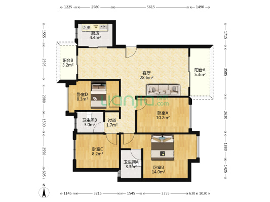 美的公馆 4室1厅2卫 113平方