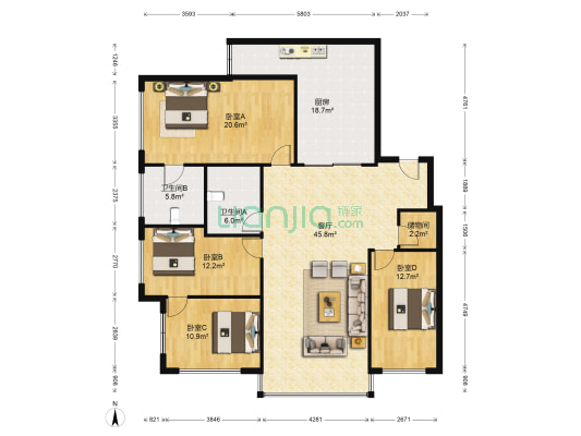 龙悦大厦 4室1厅2卫 183平方