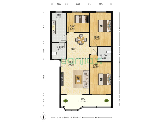 祥和里227号 3室2厅2卫 109平方