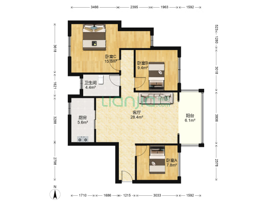 景秀江山三期 3室1厅1卫 92平方
