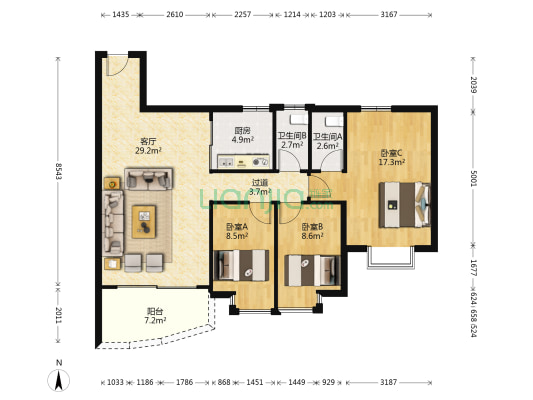 富怡四区 3室1厅2卫 97平方