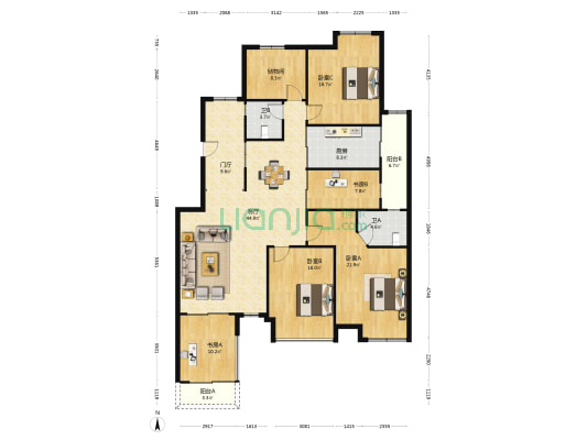 金科东方大院五期 5室1厅2卫 174平方