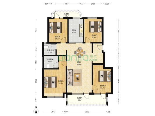 国祥源境 4室1厅2卫 137平方