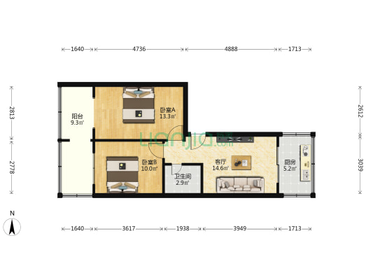 辰光南街小区 2室1厅1卫 70平方