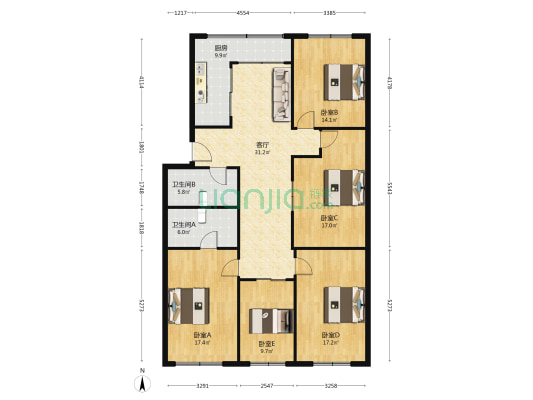 柳青北路 5室1厅2卫 155平方