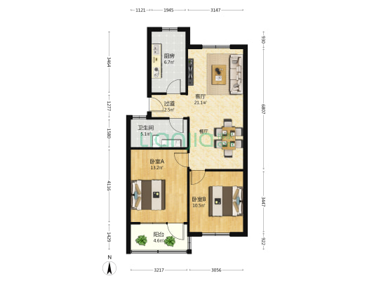 郑上路103号院 2室1厅1卫 76平方