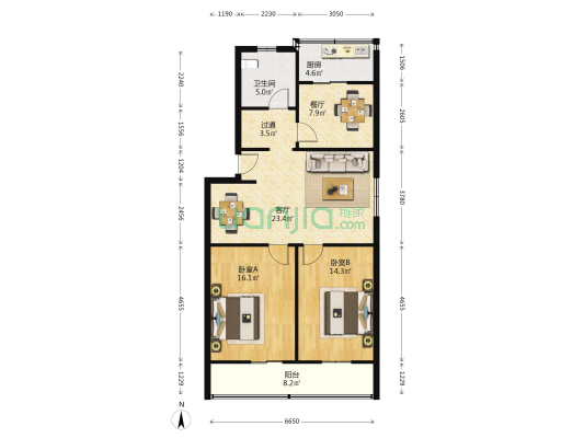 工商银行家属院（东新街80号） 2室2厅1卫 103平方