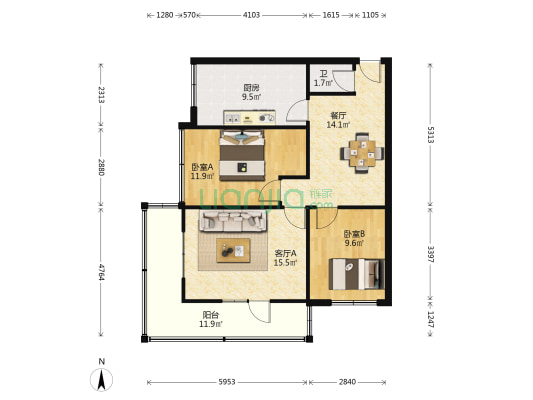 科技街宁卧庄宾馆家属院 2室2厅1卫 84平方