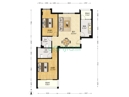 力天畔山庭院 2室1厅2卫 93平方