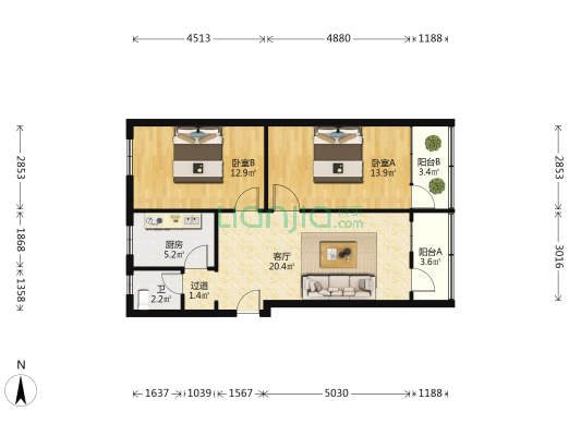 中山路北段 2室1厅1卫 83平方