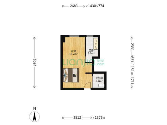 王子公寓 1室0厅1卫 40平方