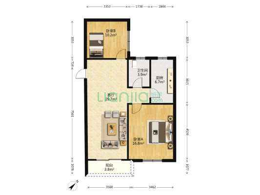 琼湖公寓 2室1厅1卫 92平方