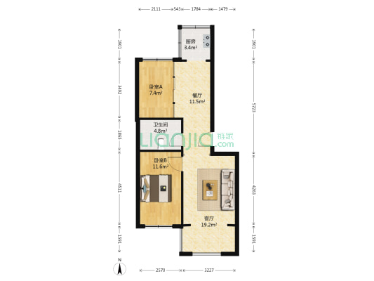 光华家园 2室2厅1卫 75平方