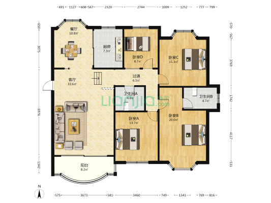 广大景和园 4室2厅2卫 153平方