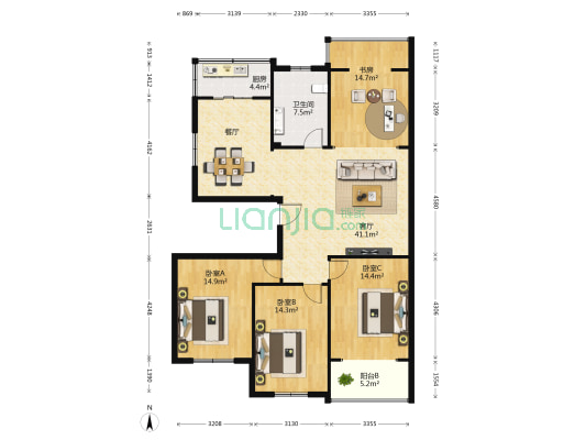 金鹏小区 4室1厅1卫 146平方