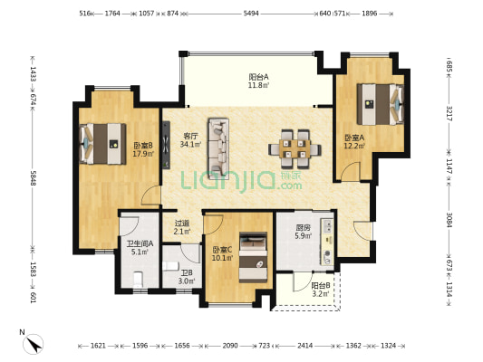 万科·璞誉 3室1厅2卫 120平方