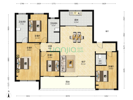 溯源花苑 4室1厅3卫 180平方