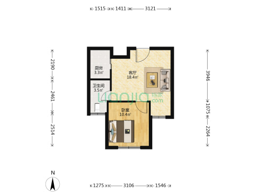 永康城佳兴苑 1室1厅1卫 51平方