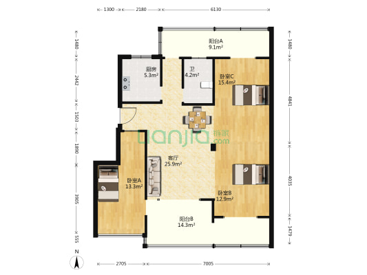 东盈苑 3室1厅1卫 103平方