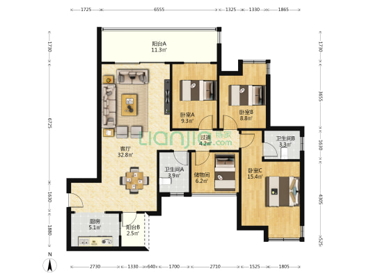 联发•悦溪府 3室1厅2卫 122平方