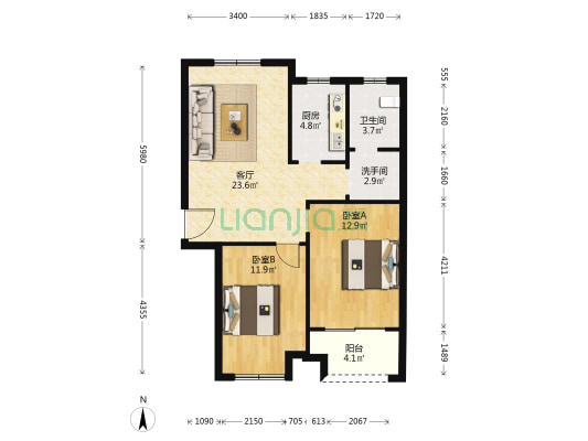 台隆合园 2室1厅2卫 87平方