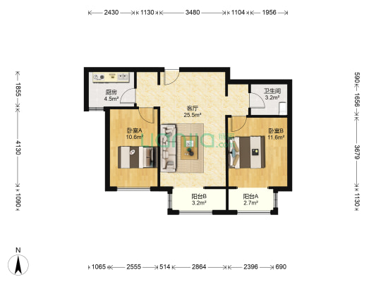 世茂萨拉曼卡一期 2室1厅1卫 88平方