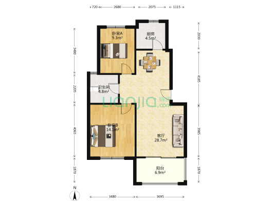 嘉湖景园 2室1厅1卫 96平方