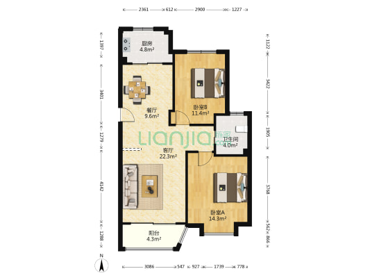 星星港湾 2室2厅1卫 92平方