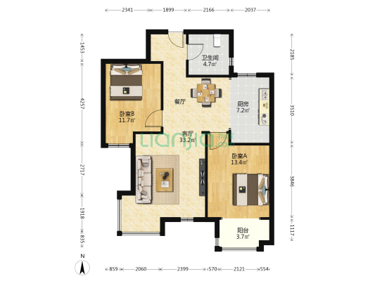 海明园西区 2室1厅1卫 99平方
