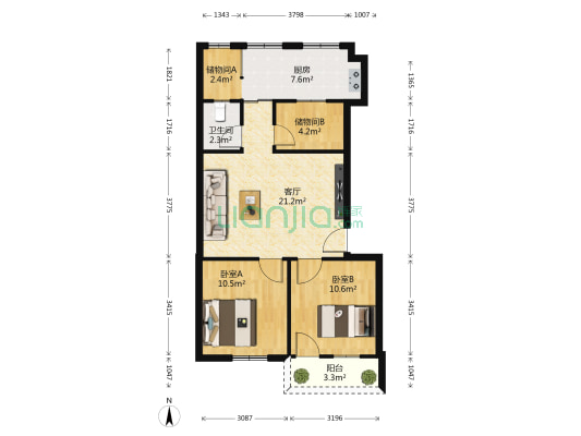 再尔电器广场 2室1厅1卫 75平方