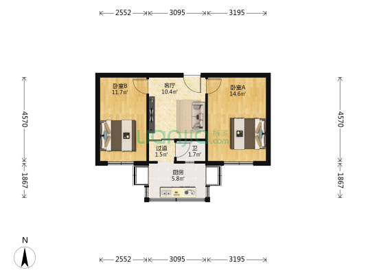 省梆子剧院宿舍 2室1厅1卫 52平方