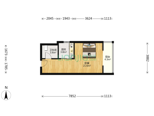 此房东朝向，1居室，房本满二了-户型图